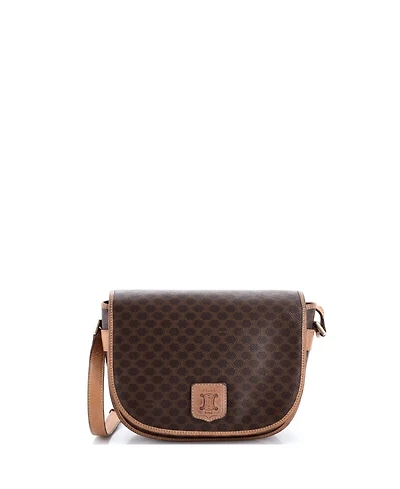 Pre-Owned Celine Small Vintage Saddle Flap Shoulder Bag Macadam Coated Canvas