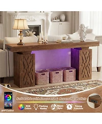 Aheaplus 63" Entry Table with Charging Station, Console Rgb Led Light