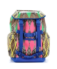 Pre-Owned Gucci Double Pocket Buckle Backpack Rhombus Gg Coated Canvas with Leather