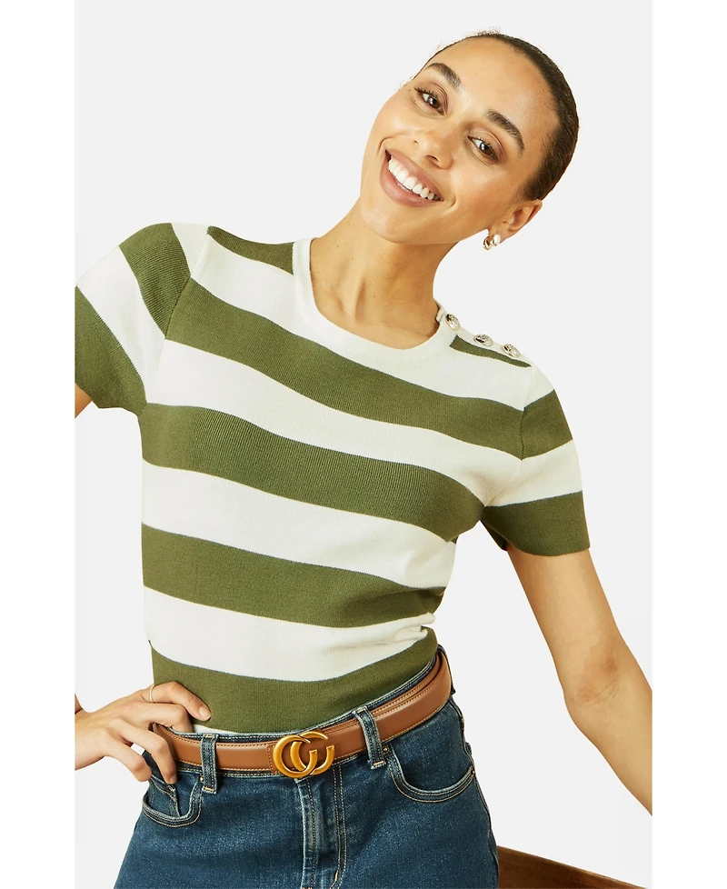Yumi Women's Block Stripe Knitted Top