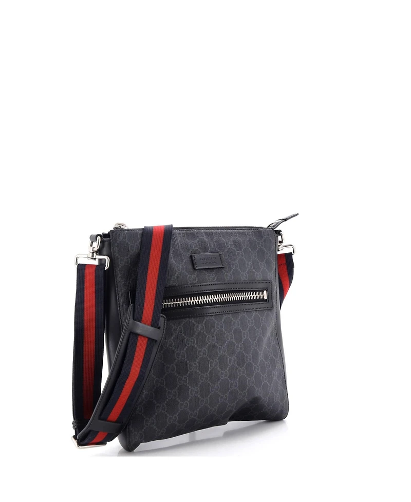 Pre-Owned Gucci Medium Web Strap Front Zip Messenger Bag Gg Coated Canvas