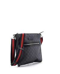 Pre-Owned Gucci Medium Web Strap Front Zip Messenger Bag Gg Coated Canvas