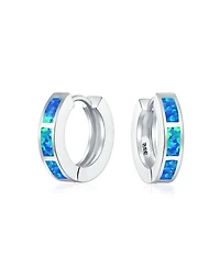 Bling Jewelry Created Opal Inlay Iridescent Huggie Small Hoop Earrings .925 Sterling Silver