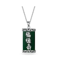 Bling Jewelry Chinese Fu Symbol Good Fortune Pendant Necklace Agate Rectangle Shape .925 Sterling Silver