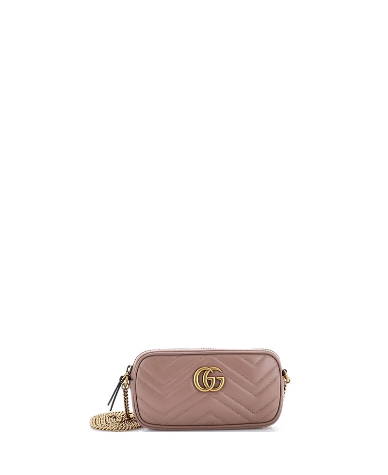 Pre-Owned Gucci Mini Gg Marmont Chain Crossbody Bag Matelasse Leather