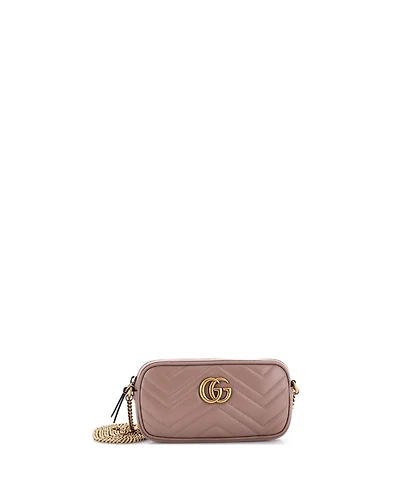 Pre-Owned Gucci Mini Gg Marmont Chain Crossbody Bag Matelasse Leather