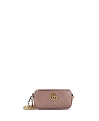 Pre-Owned Gucci Mini Gg Marmont Chain Crossbody Bag Matelasse Leather