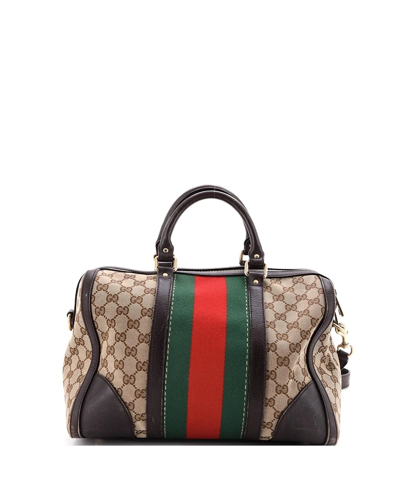 Pre-Owned Gucci Medium Vintage Bee Web Boston Bag Gg Canvas