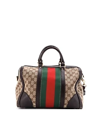 Pre-Owned Gucci Medium Vintage Bee Web Boston Bag Gg Canvas