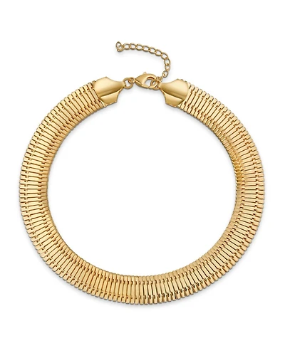 Bling Jewelry Flexible Contoured Fit Collar Gold Tone Herringbone Snake Chain Omega Choker Necklace 15 inch