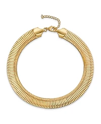 Bling Jewelry Flexible Contoured Fit Collar Gold Tone Herringbone Snake Chain Omega Choker Necklace 15 inch