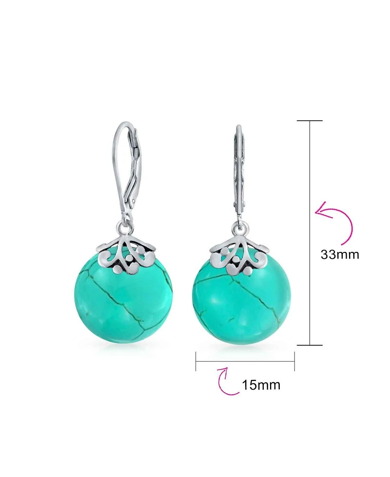 Bling Jewelry Bali Style Circle Round Shape Lapis Lazuli Dangle Drops Earrings .925 Sterling Silver Leverback
