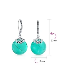 Bling Jewelry Bali Style Circle Round Shape Lapis Lazuli Dangle Drops Earrings .925 Sterling Silver Leverback
