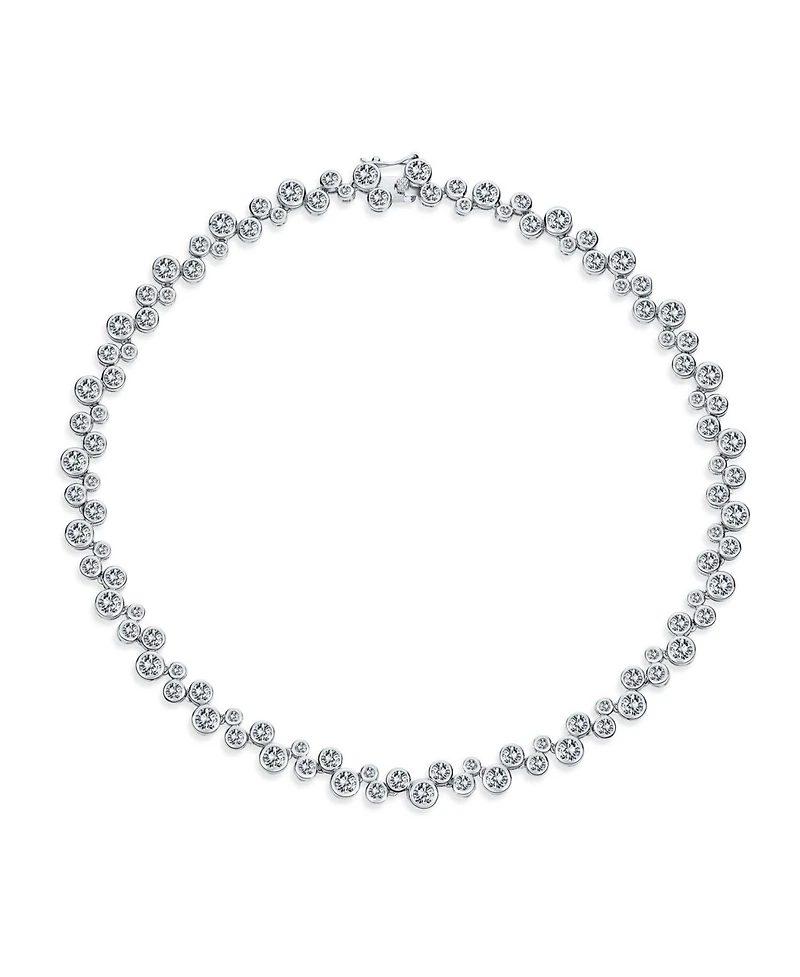 Bling Jewelry Modern Bride Zig Zag Cocktail Cz Round Bubble Bezel Set Zirconia Tennis Necklace 16 Inch