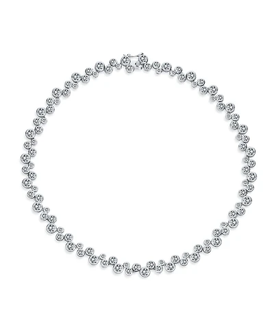 Bling Jewelry Modern Bride Zig Zag Cocktail Cz Round Bubble Bezel Set Zirconia Tennis Necklace 16 Inch