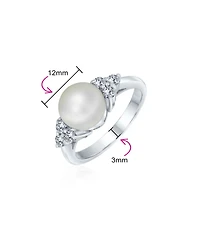 Bling Jewelry Party Cz Halo Side Stones Solitaire Freshwater Cultured Pearl Cocktail Ring .925 Sterling Silver