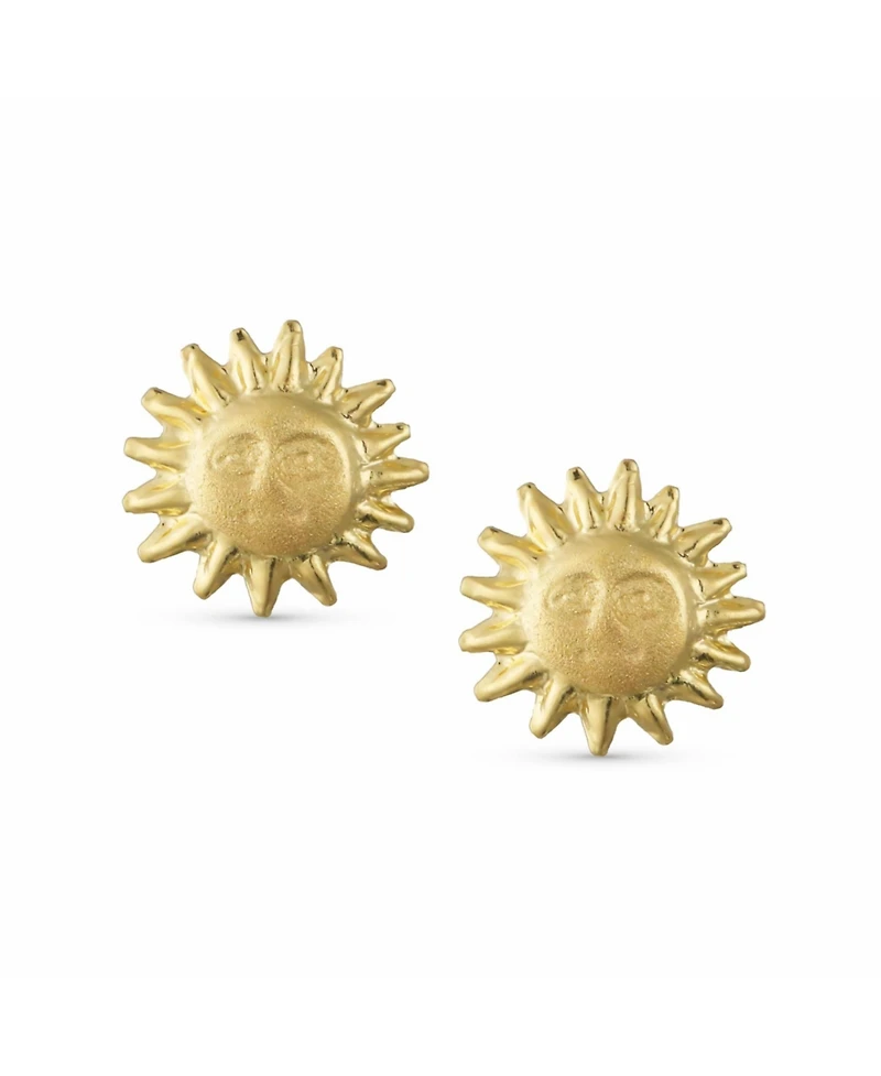 Bling Jewelry Summer Vacation Solar Sun Beach Fun Celestial Sunburst Sun Stud Earrings Screw Back 10K Gold