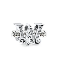Bling Jewelry Initial Alphabet Bead Charm Fancy Scroll Cz Block Letter W for Bracelet .925 Sterling Silver