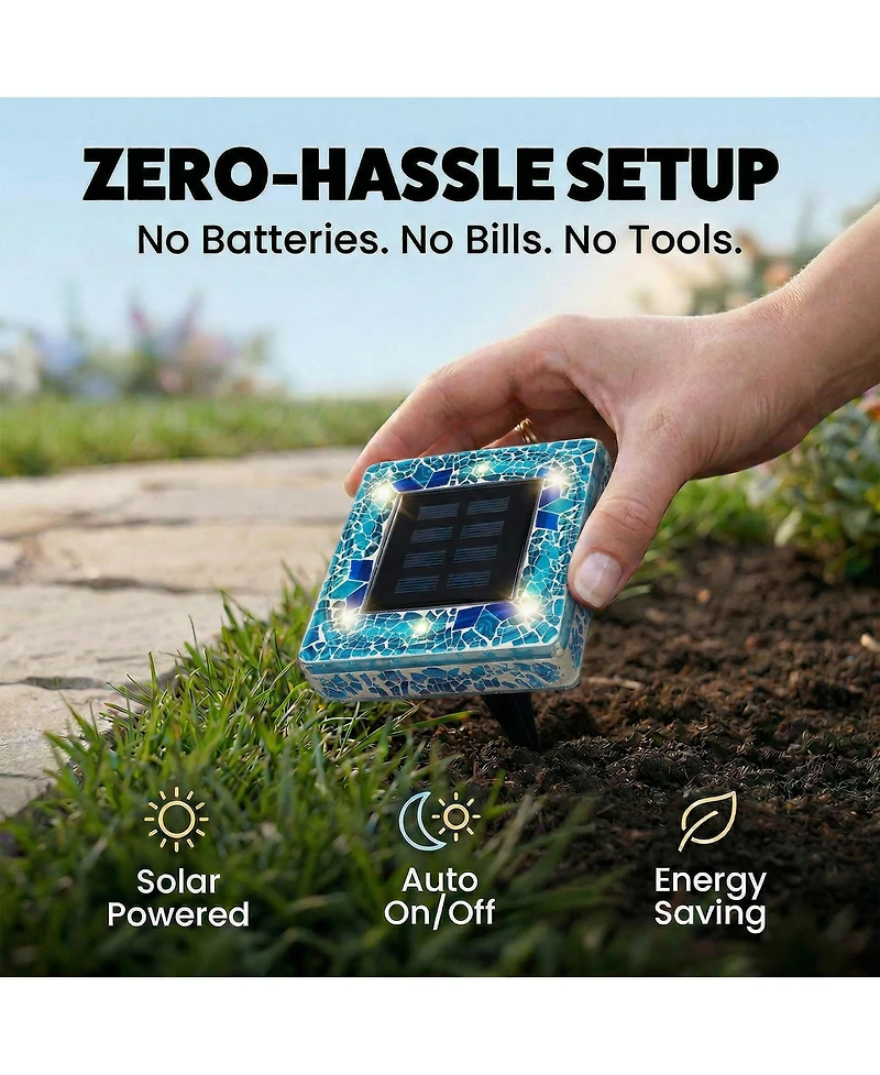 Bell + Howell Mosaic Square Disk Lights Solar Powered 6 Led Weather Resistance Path 4-Piece