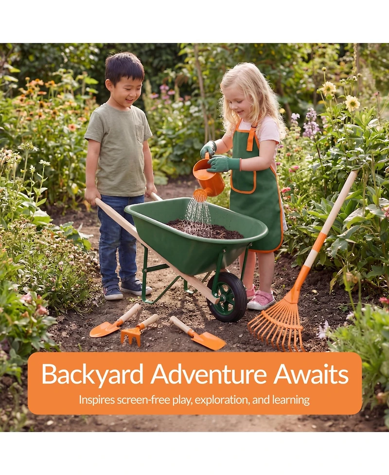 Best Choice Products Kids Gardening Tool Set 8 Piece with Wheelbarrow, Metal Tools, Apron, Gloves Ages 3+