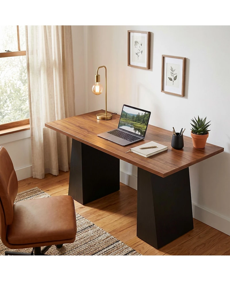 Homcom 63 Inch Computer Desk with Trapezoidal Frame