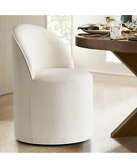 Maison Boucle Linen Upholstered Rolling Dining Chair with Casters Swivel 1 Piece