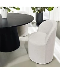 Maison Boucle Linen Upholstered Rolling Dining Chair with Casters Swivel 1 Piece