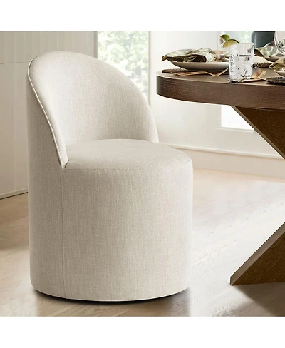 Maison Boucle Linen Upholstered Rolling Dining Chair with Casters Swivel 1 Piece