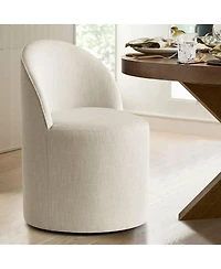 Maison Boucle Linen Upholstered Rolling Dining Chair with Casters Swivel 1 Piece