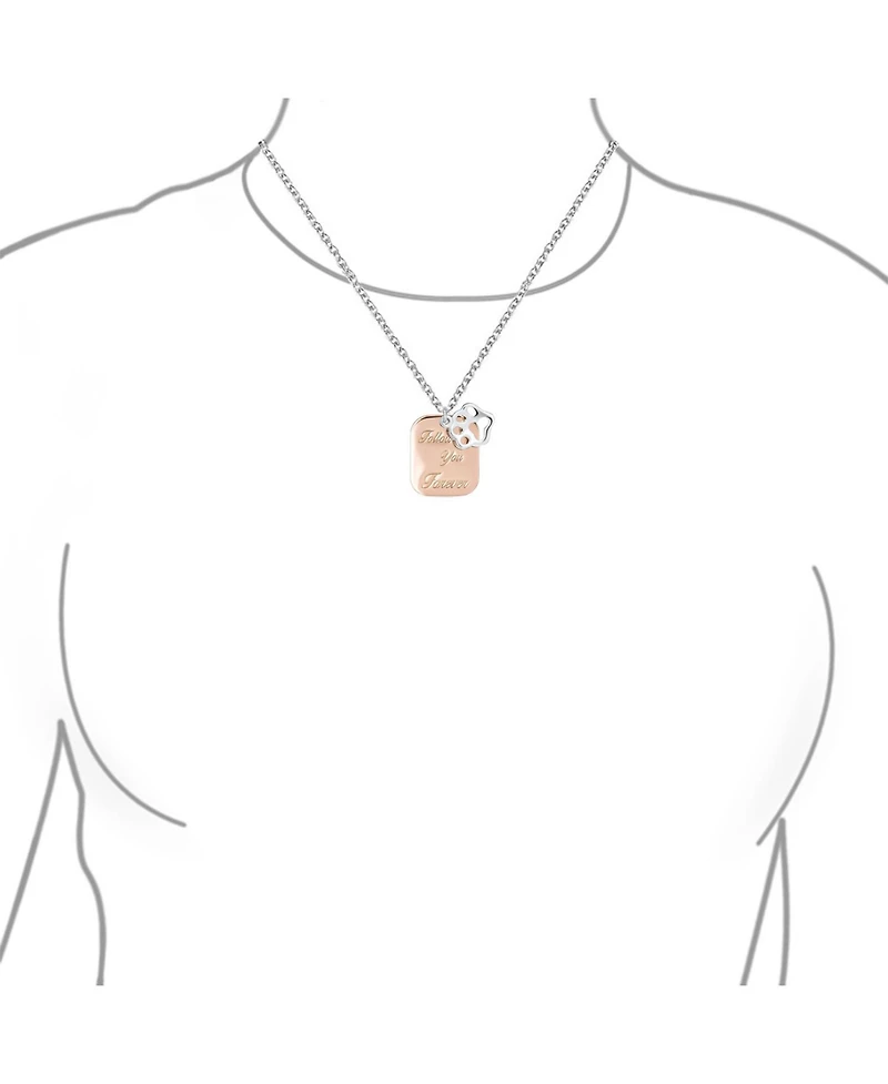Bling Jewelry Paw Print Dog Tag Pendant Necklace Two Tone .925 Sterling Silver