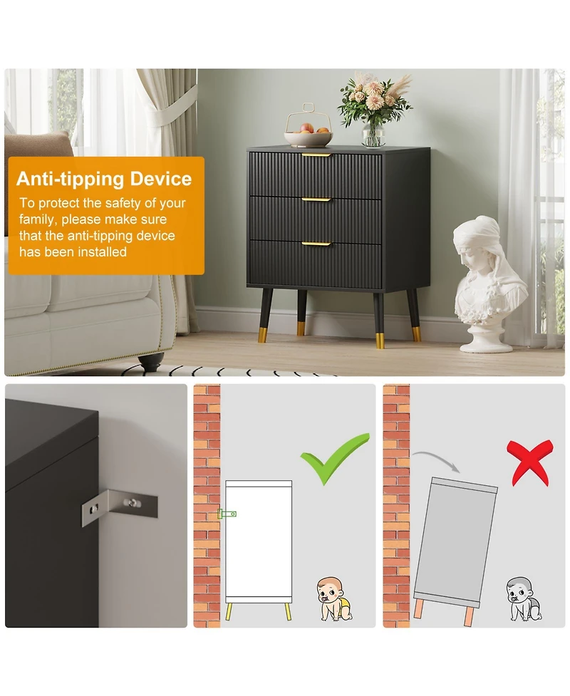 homfan Modern 3-Drawer Nightstand Dresser, Deep Drawer Wood Chest, Side Table for Bedroom, Living Room, Hallway