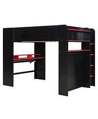 Streamdale Furniture Wood Bunk Bed with Desk, Wardrobe, Storage, Rgb Light