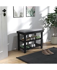 Homcom Bamboo Shoe Bench, Entryway Bench with Storage and Cushion