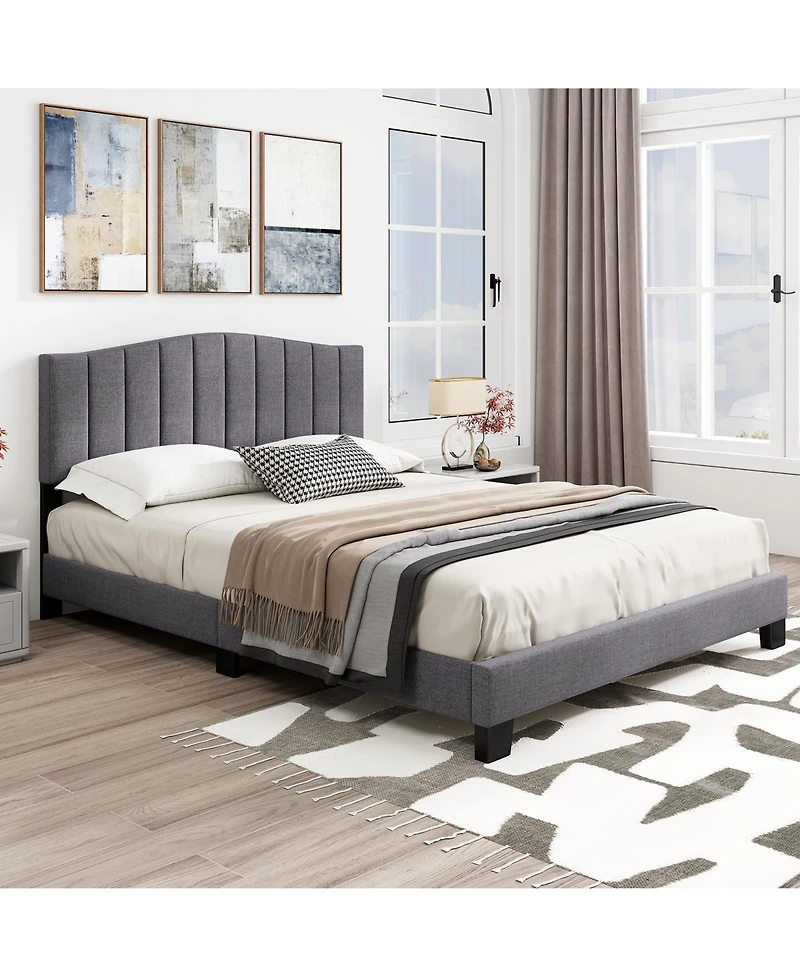 Slickblue Modern Bed Frame with Height-Adjustable Tufted Upholstered Headboard