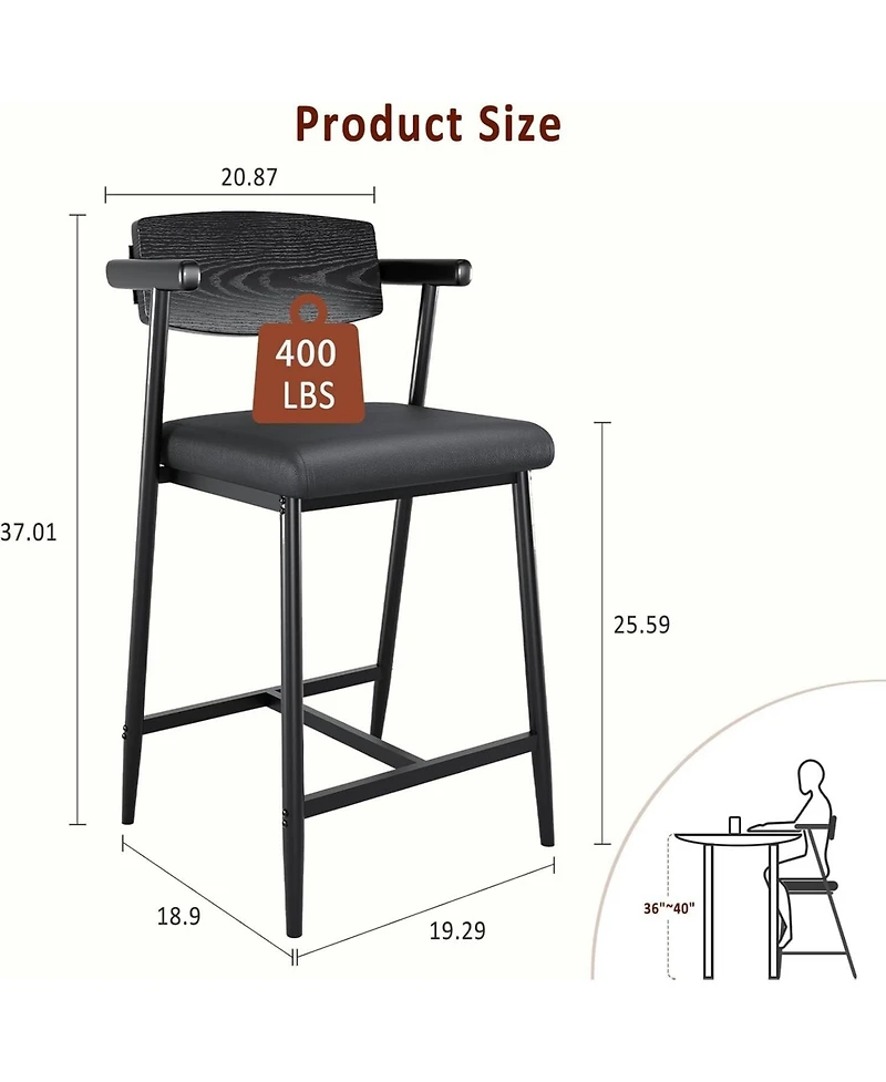 gaomon 3 Sets of Bar Stools with Armrests, 26-Inch Metal Bar Stools, Spacious Seats and Backrests, With Footrests, Suitable for Kitchen Islands
