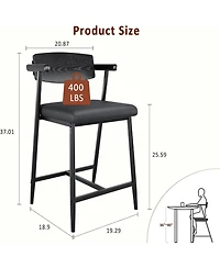 gaomon 3 Sets of Bar Stools with Armrests, 26-Inch Metal Bar Stools, Spacious Seats and Backrests, With Footrests, Suitable for Kitchen Islands