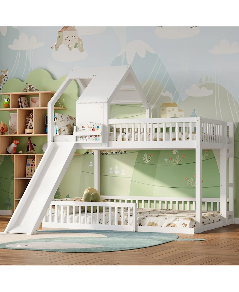 Streamdale Furniture Wood House Bunk Bed with Slide and Ladder
