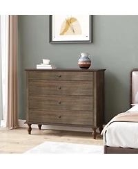 Streamdale Furniture Antique 4-Drawer Chest with Solid Wood Foot and Metal Knobs