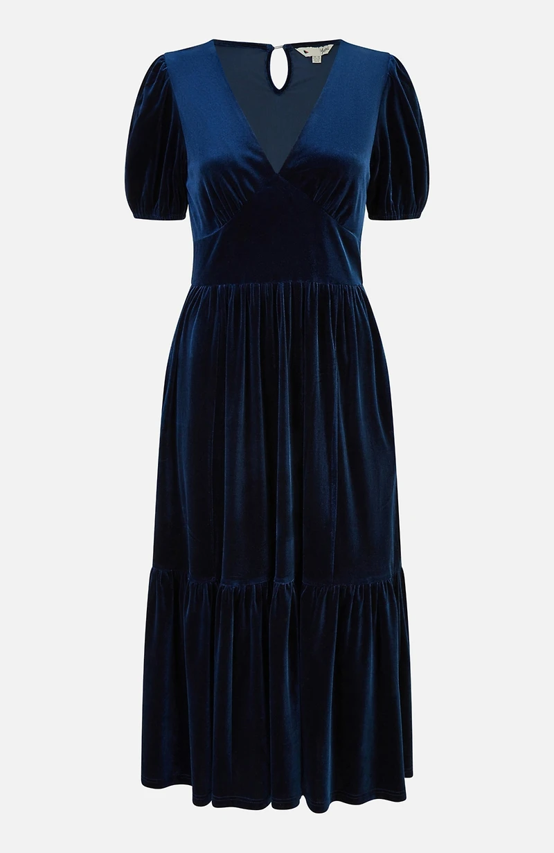 Yumi Women's Velvet V-Neck Midi Dress