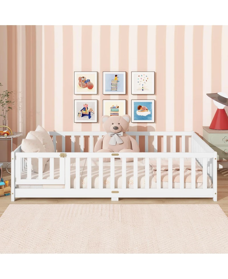 Streamdale Furniture Floor Bed with Fence and Door, Rubber Wood