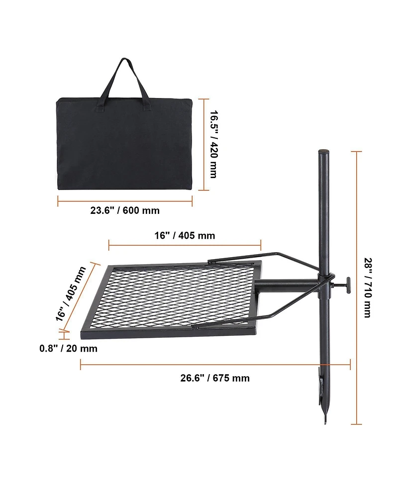 Cozito Swivel Campfire Grill, 26.6 x 16 x 28 inches Steel Grate with Adjustable Height