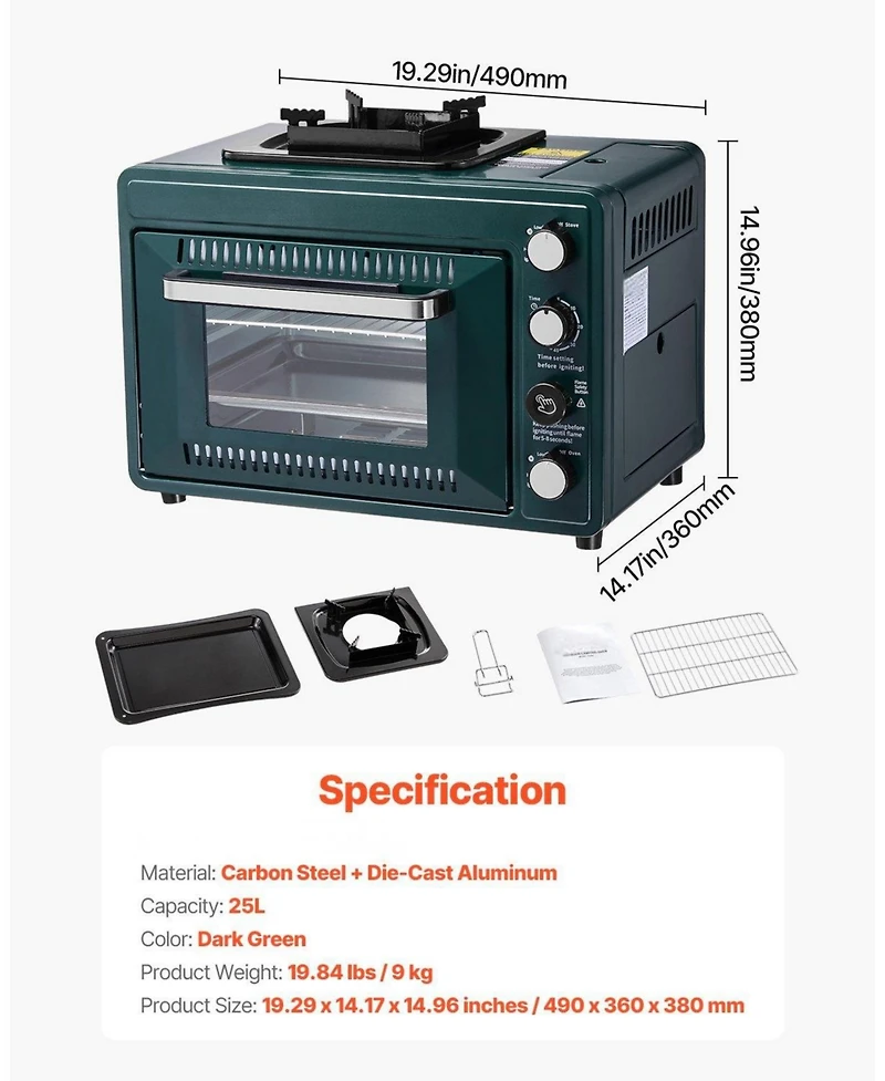 Cozito Outdoor Oven, 2-in-1 Portable Gas Camping Stove Oven Combo with 60-Minute Timer