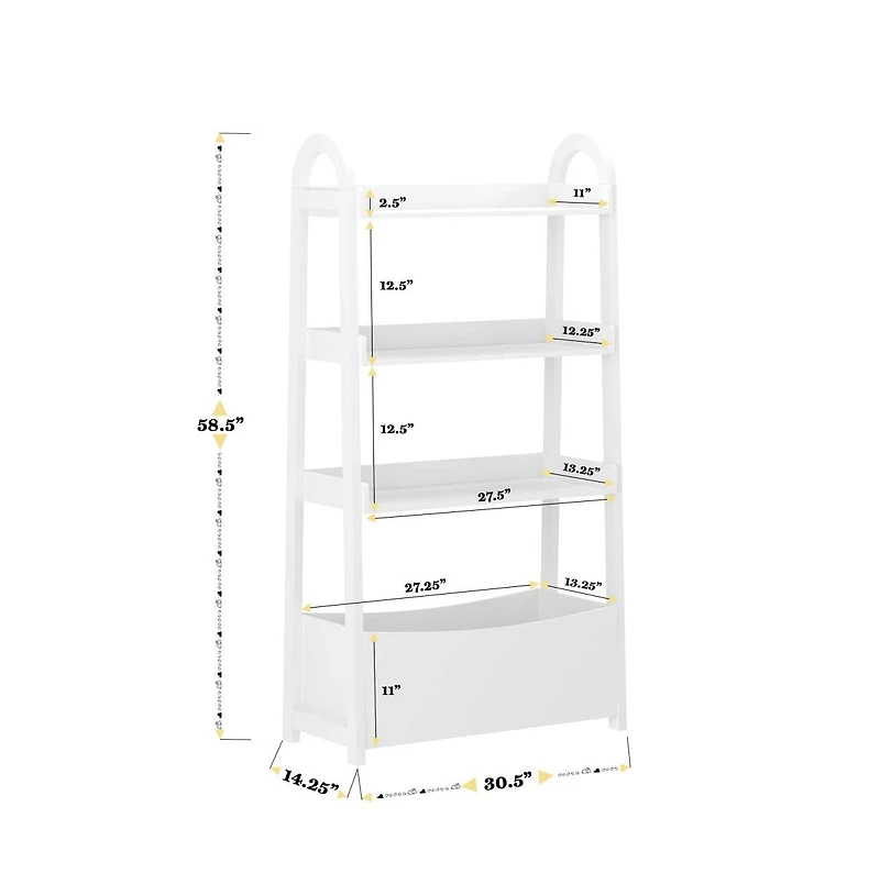 Buzz & Bloom Kids Open-Style Wood Bookshelf with 3 Shelves and Bottom Storage Bin