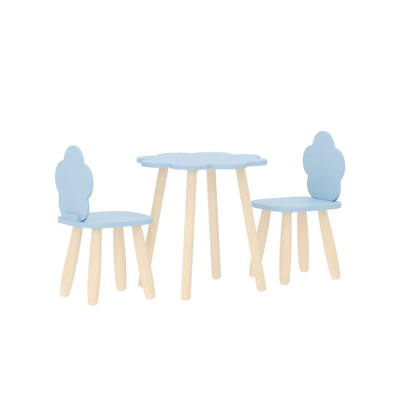 Kids 3-Piece Wood Cloud-Shaped Table and Chairs Set