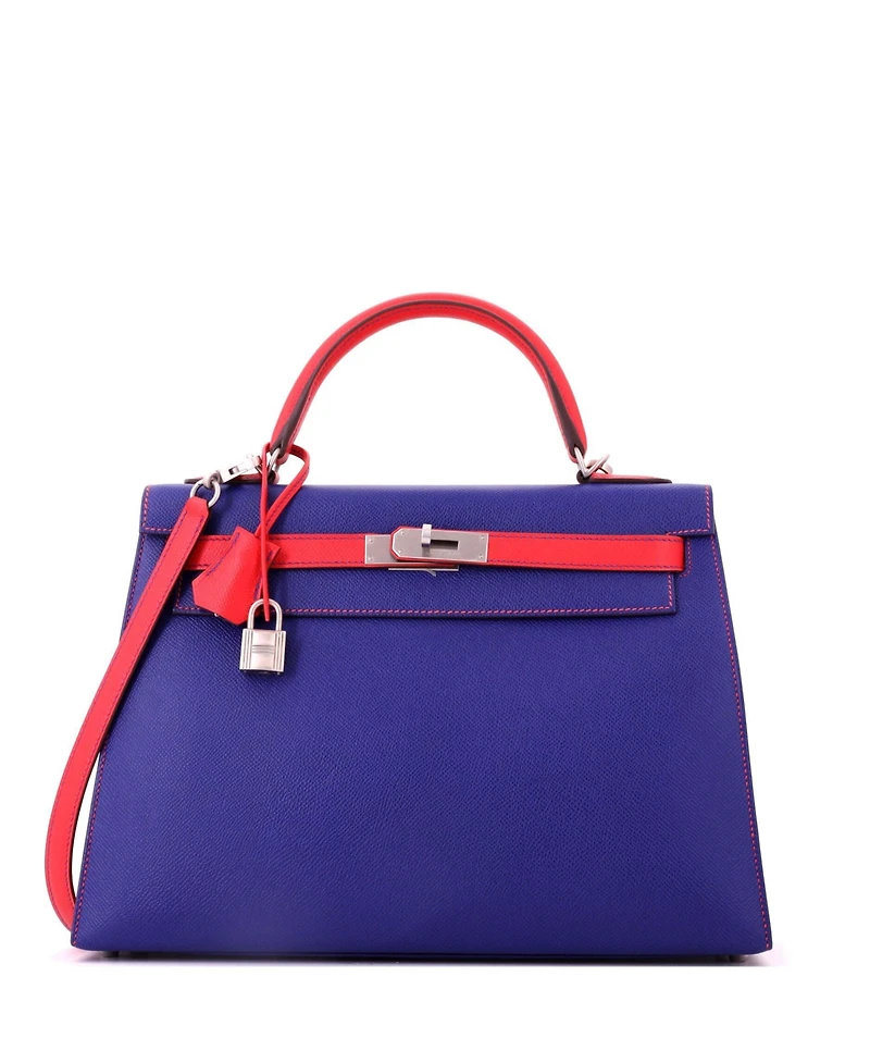 Pre-Owned HERMES Kelly 32 Handbag Bicolor Epsom with Brushed Palladium Hardware
