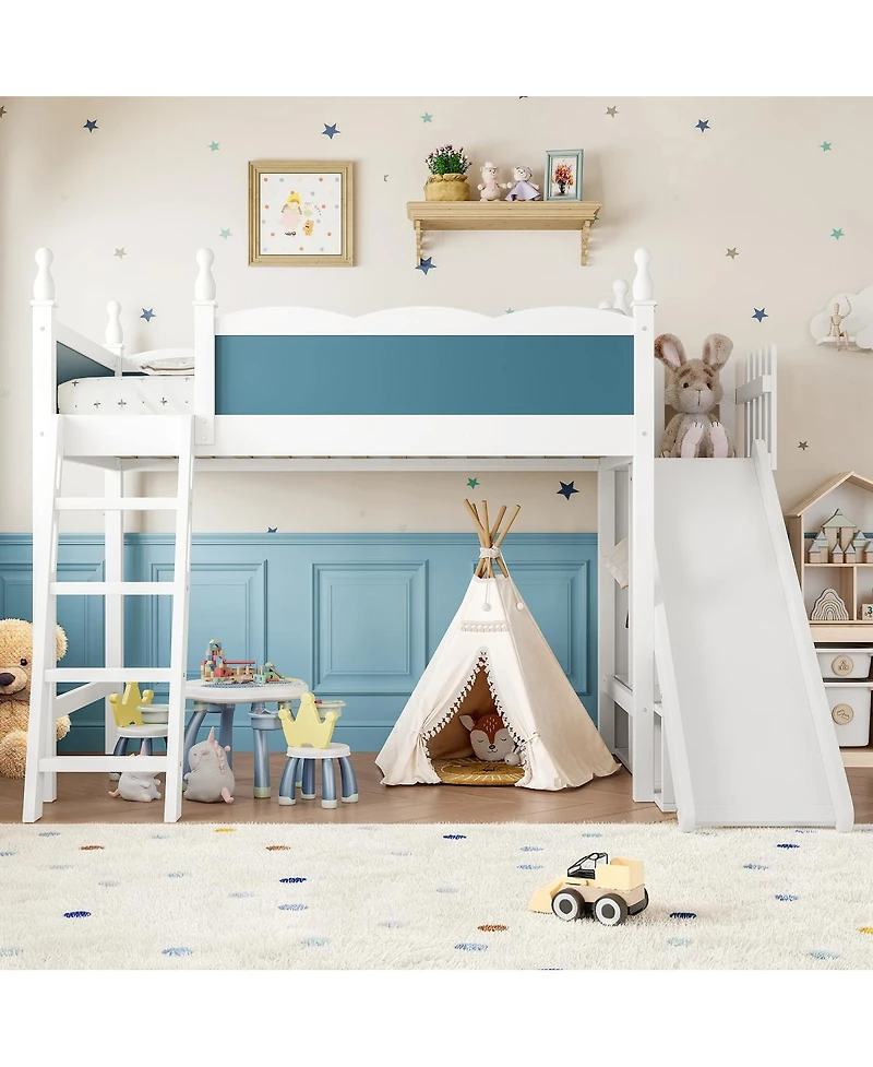 Streamdale Furniture Loft Bed with Storage, Wardrobe, and Slide, Solid Wood