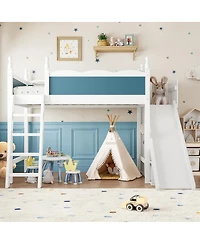 Streamdale Furniture Loft Bed with Storage, Wardrobe, and Slide, Solid Wood