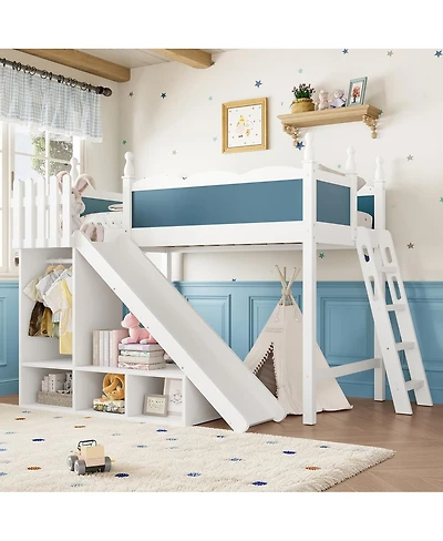 Streamdale Furniture Loft Bed with Storage, Wardrobe, and Slide, Solid Wood