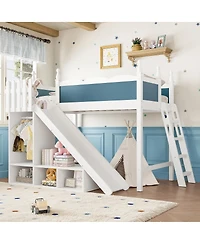 Streamdale Furniture Loft Bed with Storage, Wardrobe, and Slide, Solid Wood