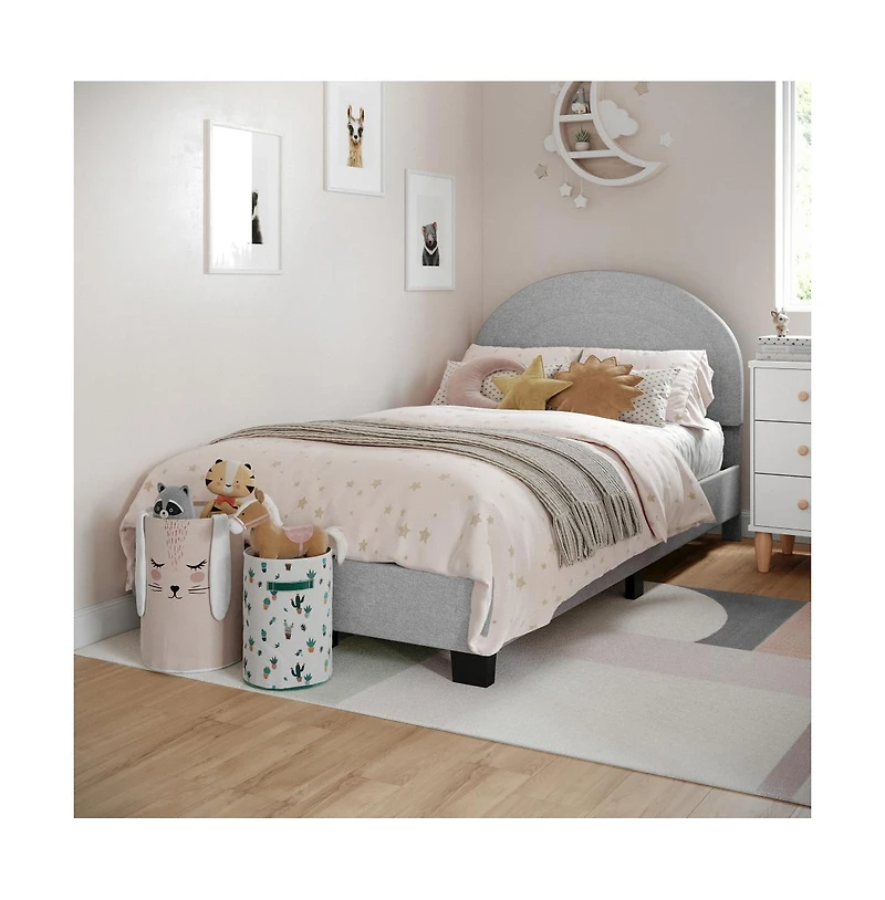 Buzz & Bloom Platform Bed Frame with Curved Headboard and Wood Slat Foundation